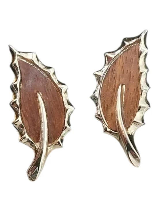 Gold-Tone Brown Leaf Clip-On Earrings - Women Jewelry - Picture 2 of 4